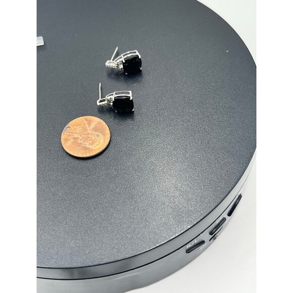 Vintage 10K White Gold Oval Prong Cushion Black Onyx Diamond Dangle Earrings - Picture 7 of 11